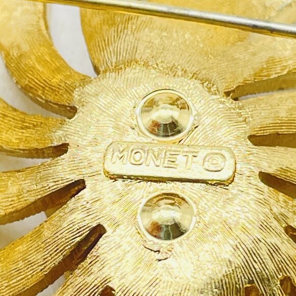MONET Swirled Floral Pin Gold Tone Textured Nature Garden Trees Flowers Classic - Picture 5 of 7